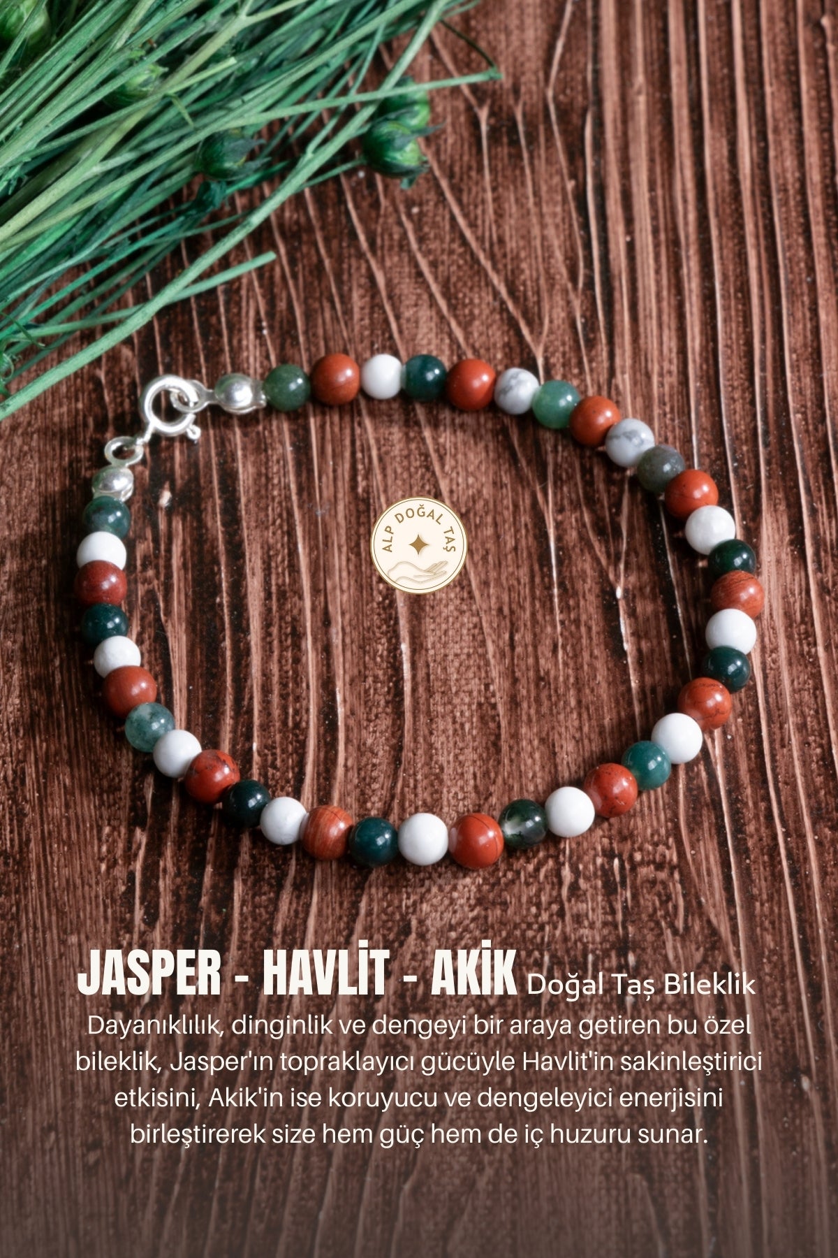 Image of Sertifikalı Jasper Havlit Akik Doğal Taş Bileklik